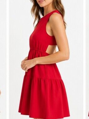 Red Sleeveless Cutout Tiered Dress - Women